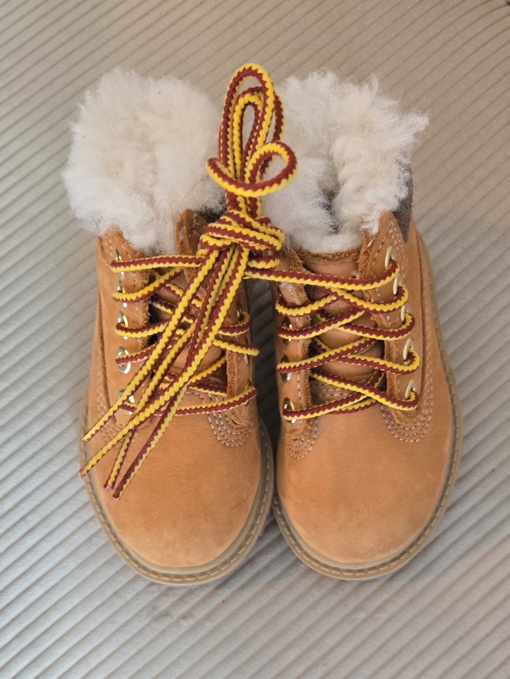 Timberland Baby Wheat Suede Boots with White Shearling Collar